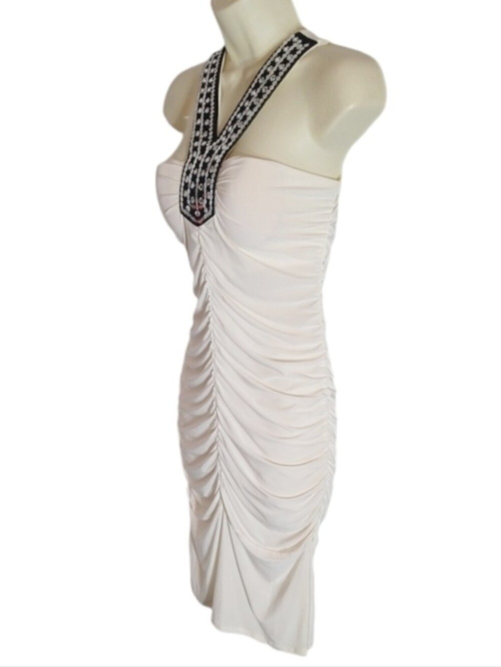 Savannah Studio Dress Sequined Ruched Cream Size L - Picture 4 of 13